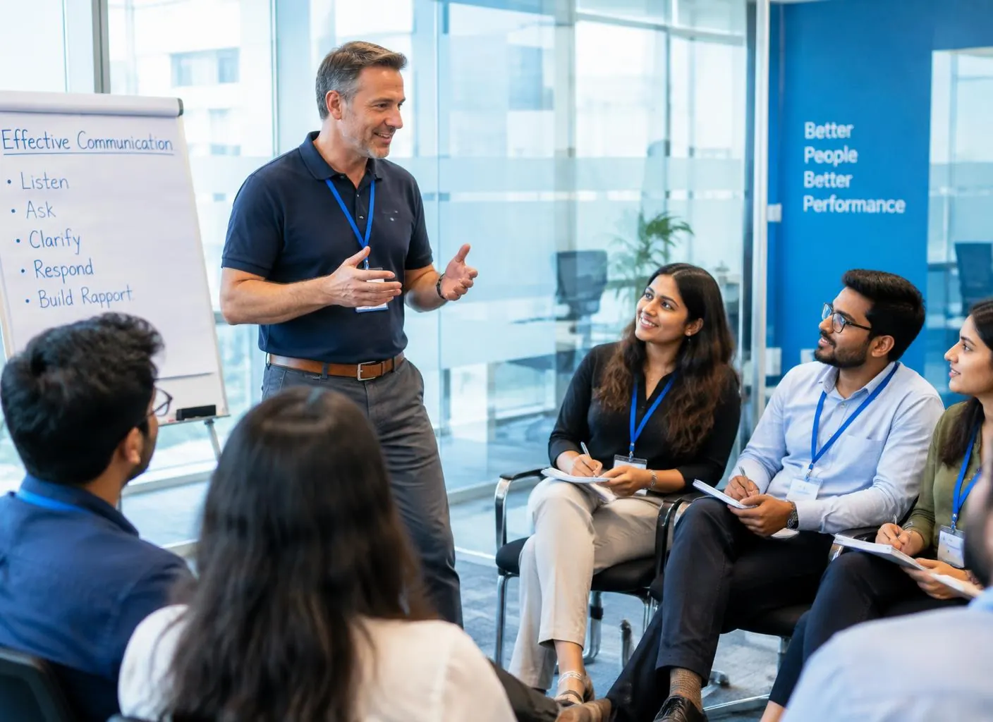 Trainer leading a communication skills workshop